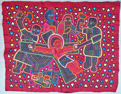Guna Mola Panel Depicting the Flagellation of Christ. Panama (Guna Yala), circa 1970s-1980s12.5 