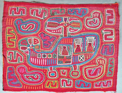 Guna Mola Panel Depicting Helicopter with PassengersPanama (Guna Yala), circa 1970s-1980s15 &times; 