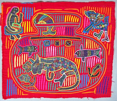 Guna Mola Panel with Marine Life and Zoomorphic Figures. Panama (Guna Yala), circa 1970s14 &times; 16 