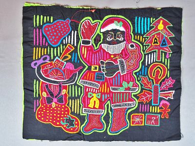 Guna Mola Panel, Santa Claus with Christmas Attributes. Panama (Guna Yala), Circa 1970s13 x 15.5 