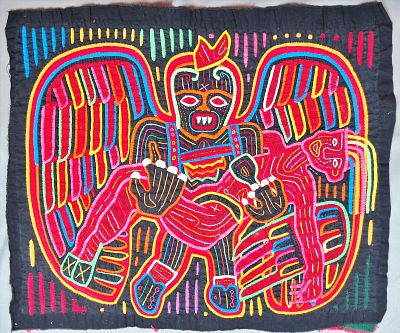 Guna Mola Panel, Winged Spirit Guardian Holding Human Figure. Panama (Guna Yala), Circa 1960s13 