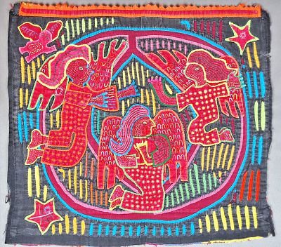Guna Mola Panel, Three Angels within Celestial Sphere. Panama (Guna Yala), Circa 1960s13 x 14 
