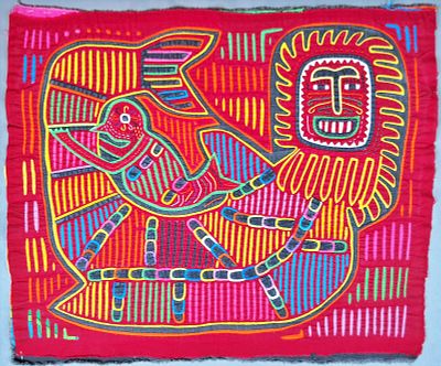 Guna Mola Panel with Merlion and Small Bird. Panama (Guna Yala), circa 1970s16 &times; 18.75 inchesA 