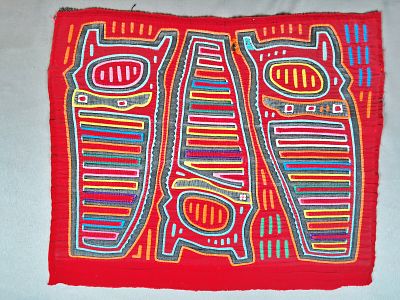 Guna Mola Panel with Three Handsaws. Panama (Guna Yala), circa 1970s14 &times; 16.5 inchesA bold 