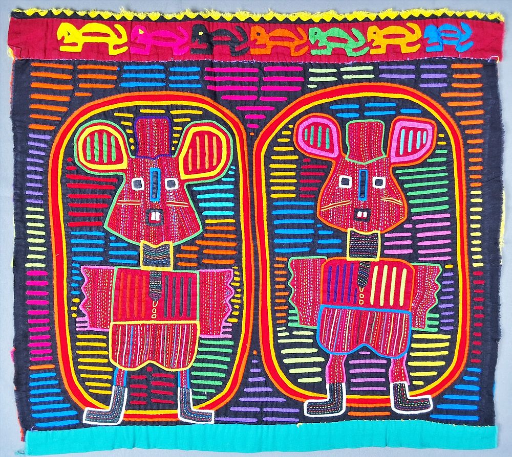Lot 197: Guna Mola Panel Paired Topo Gigio Figures