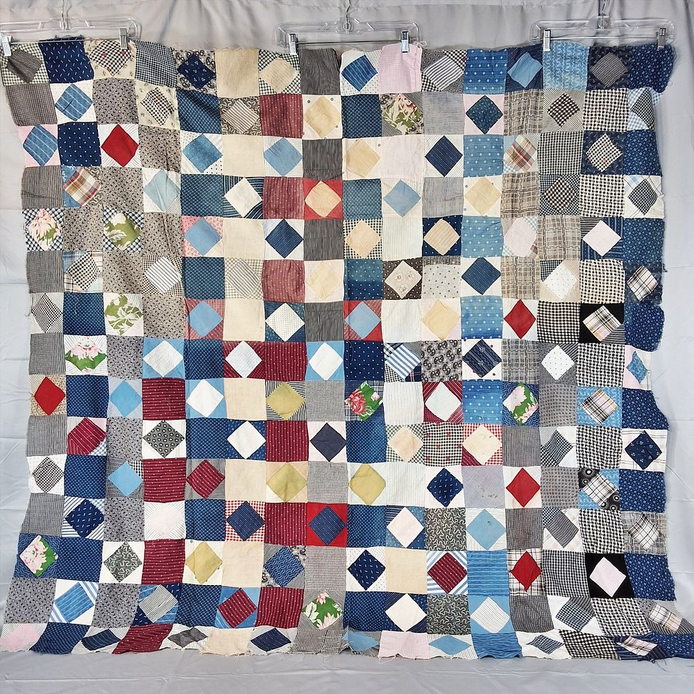 Lot 154: Antique c1890 Square in a Square Quilt Top