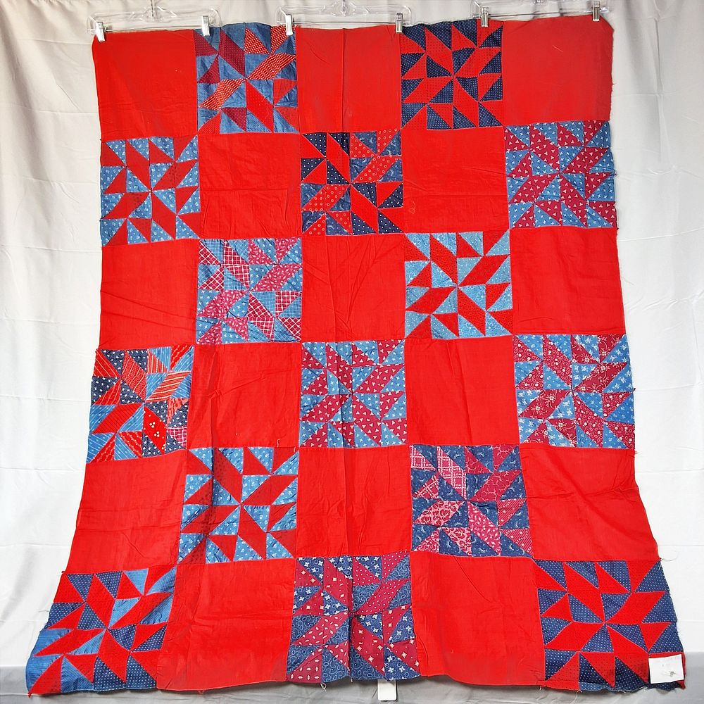 Lot 156: Antique c1890 Pinwheel Variation Quilt Top