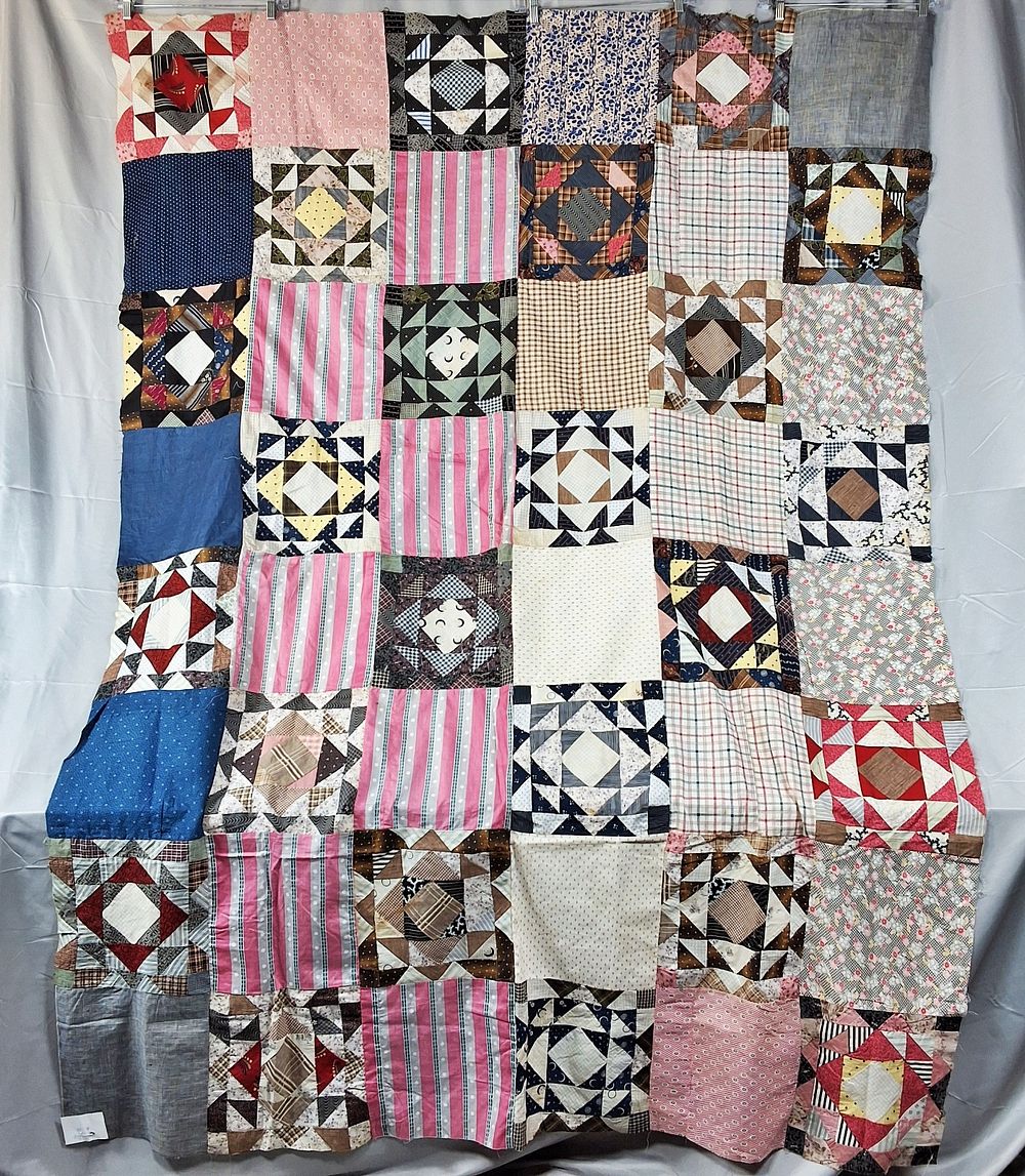 Lot 168: Antique c1890-1930 Broken Dishes Quilt Top