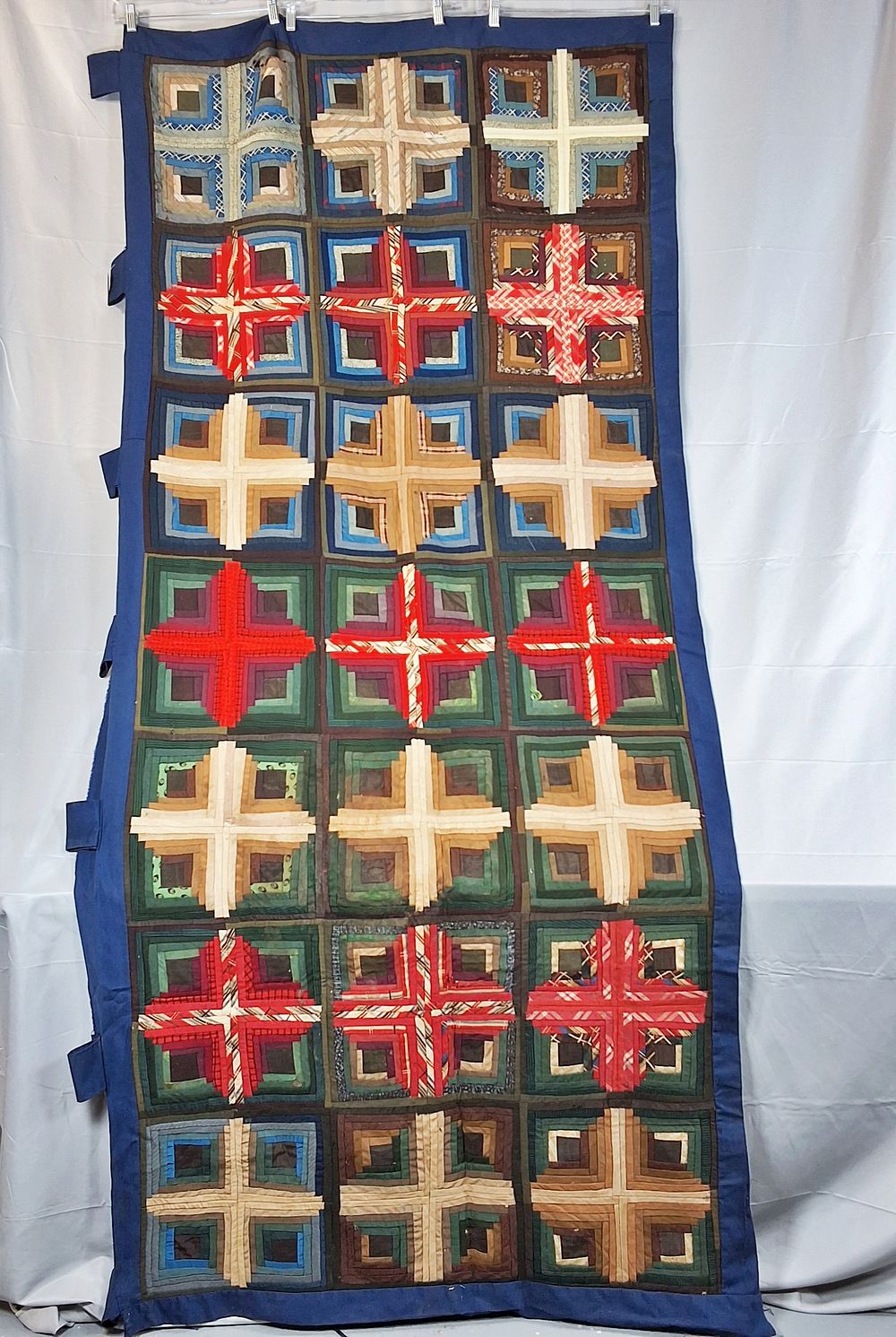 Lot 186: Antique 1870 Wool Log Cabin Quilt Top