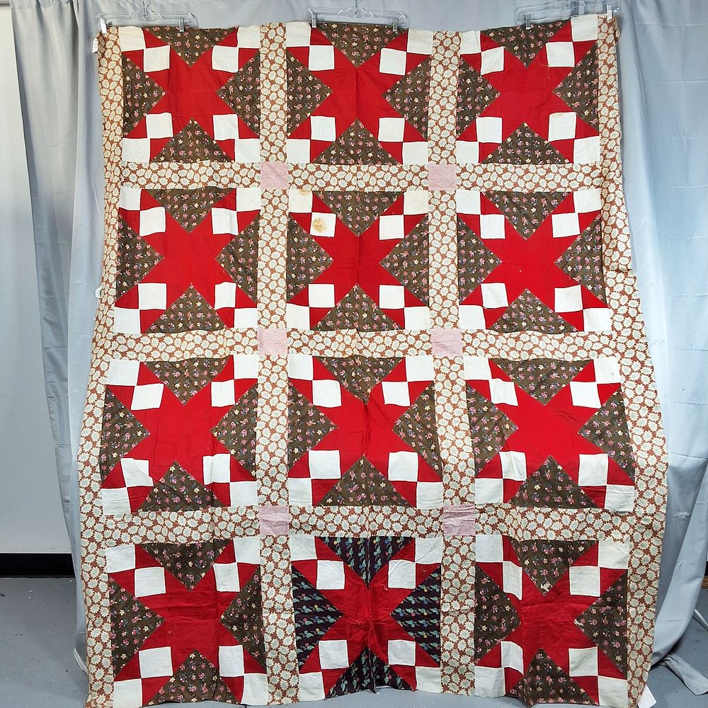 Lot 188: Antique c1870 8 Pointed Star Quilt Top