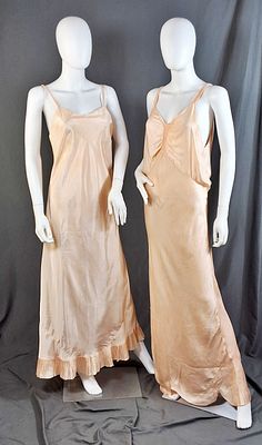 2 Vintage c1940s Pink Slips. There are 2 vintage slips with one being silk and the other 