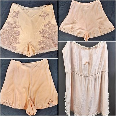 3 Vintage Bloomers and a Romper. Vintage pink romper alongside three bloomers. The light pink 