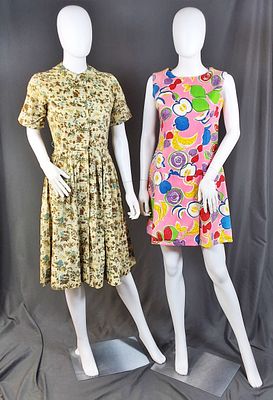 2 Vintage c1960s Conversational Dresses. Vintage dress by The Village is a sz10 and it has 