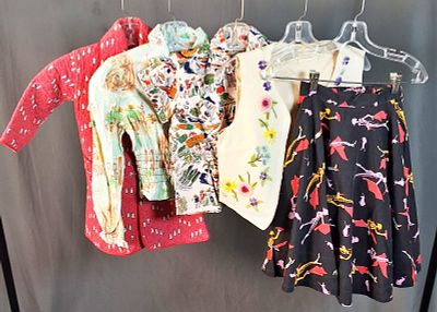 5 Vintage Conversational Children's Clothing. Vintage Group includes a cream vest with chunky 