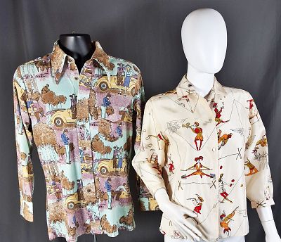 2 Vintage c1960s Printed Blouses. Vintage blouse by Alfredo Italia is a sz Medium. It has long 