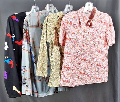 4 Vintage c1960s Women's Conversational Blouses. Vintage blouse by Double Knit is a sz Large and 