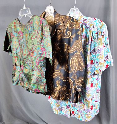 3 Vintage Women's Blouses. Vintage sz 1 Rodier short sleeve blouse with buttons down the front 