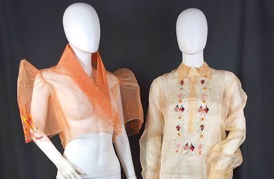 2 Sheer Tops with Embroidery. There is a long sleeve shirt with buttons down until mid torso and 