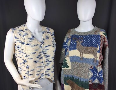 Knitted Wool Sweater and Vest. There is a knitted wool sweater by Orvis. The sweater is gray sz 