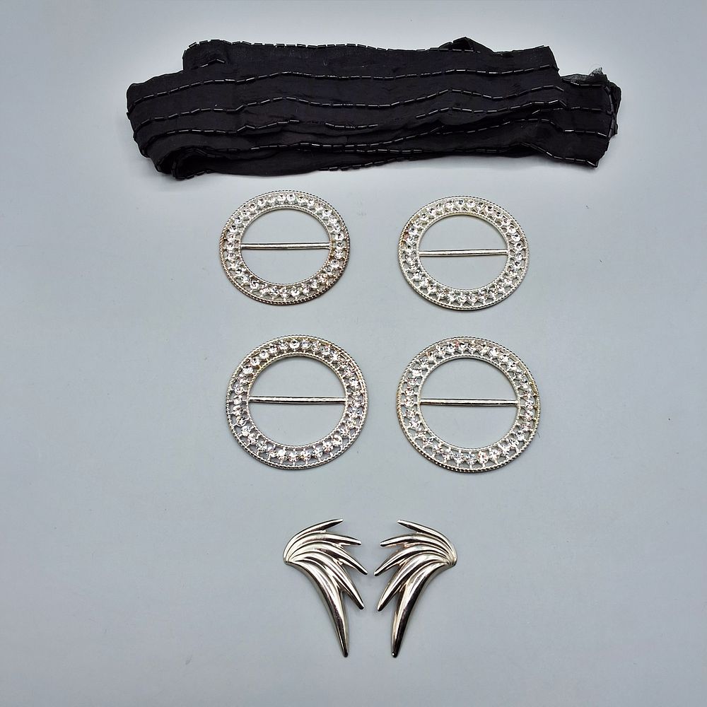 Lot 174: 4 Silver Toned Buckles, Shoe Clips, more