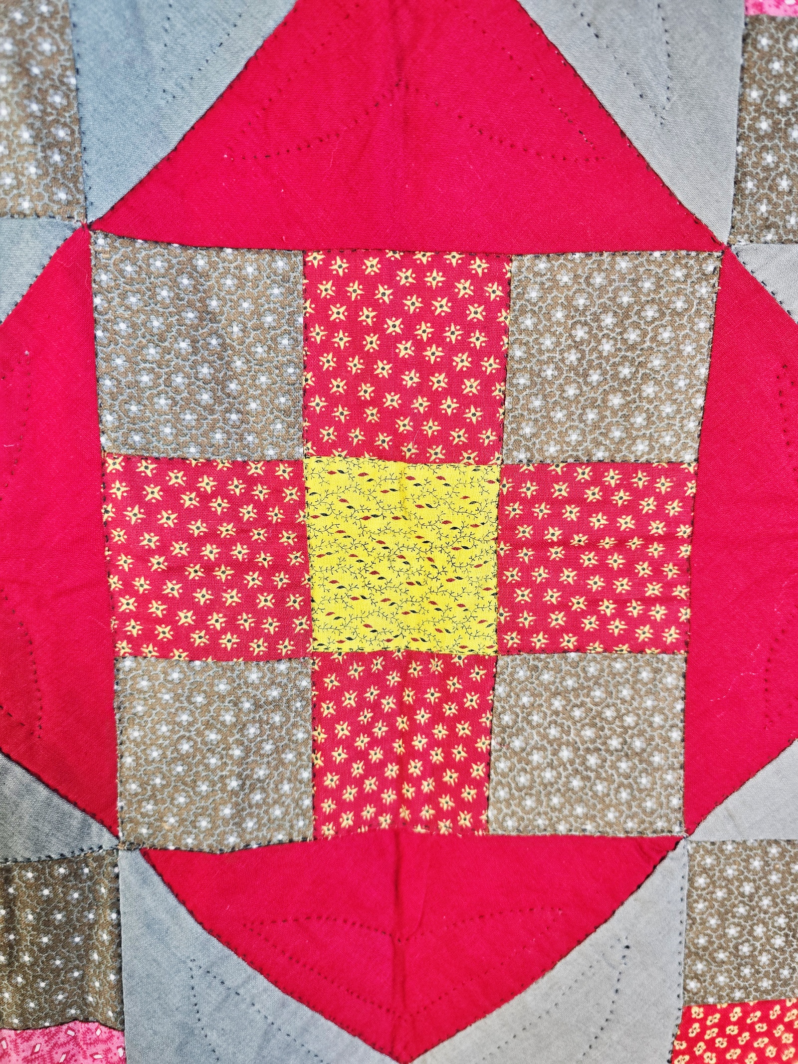 Antique c1900 9 Patch Quilt in Flying X