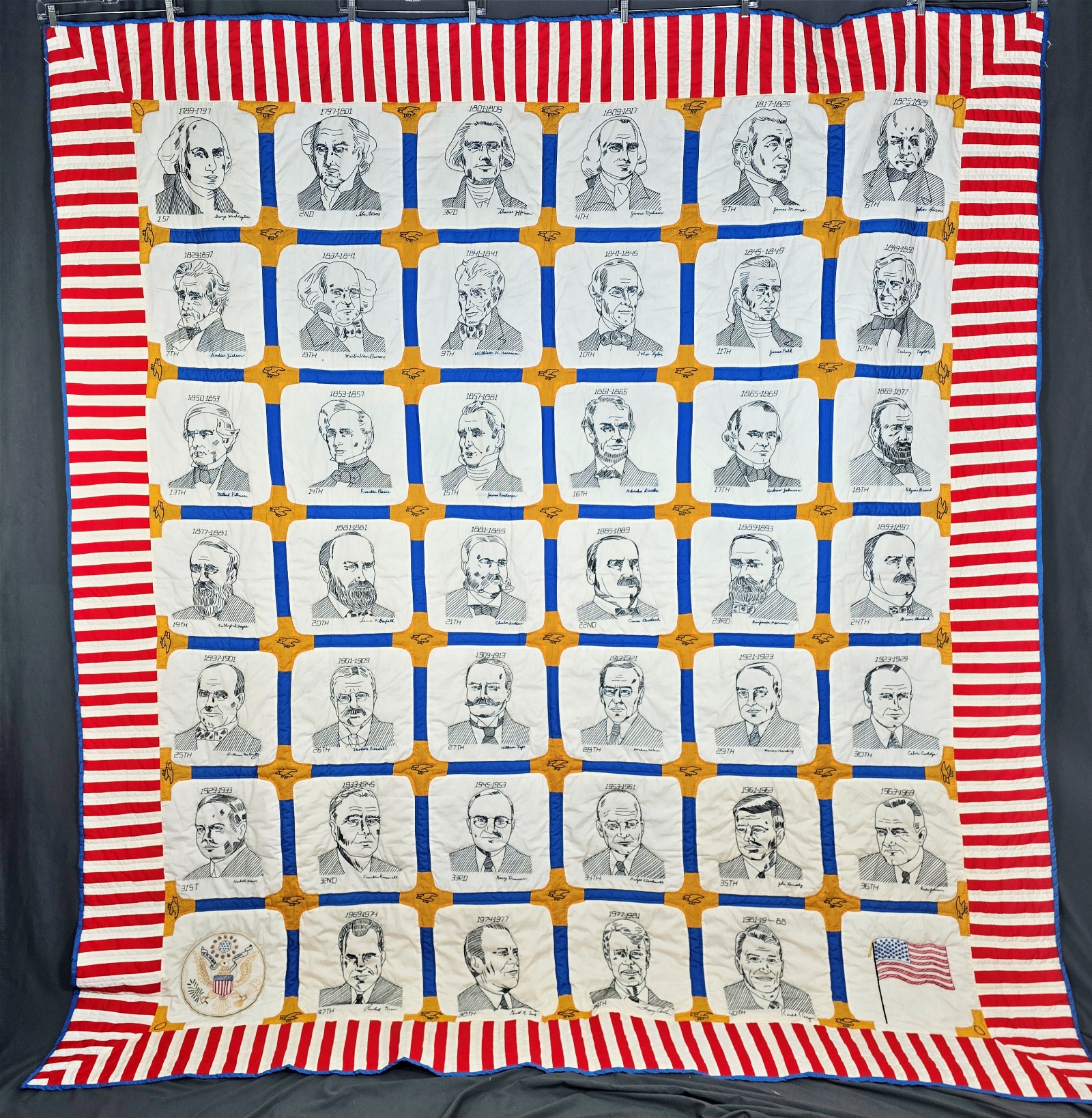Vintage 1980 Presidents Embroidered Quilt
