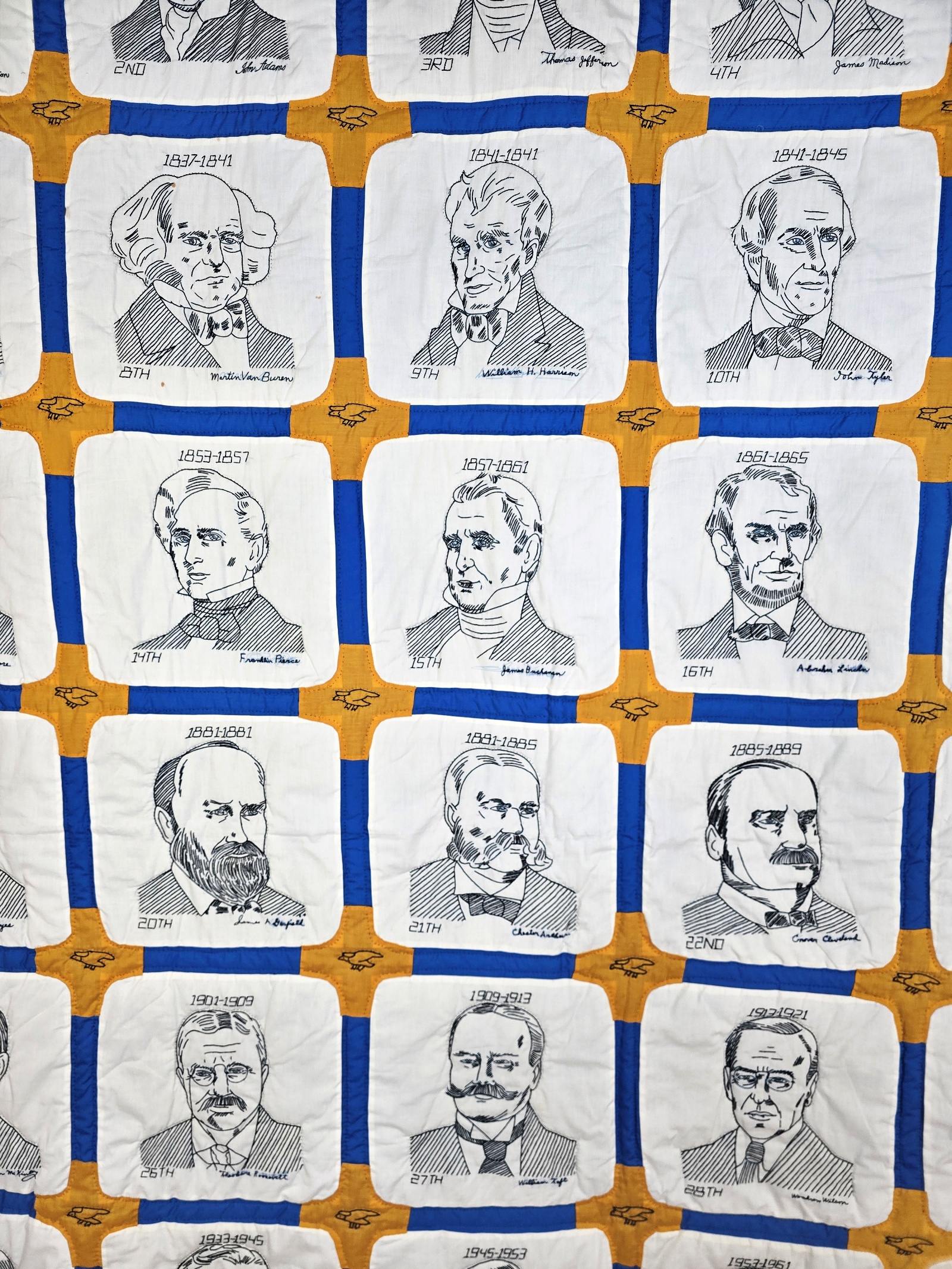 Vintage 1980 Presidents Embroidered Quilt
