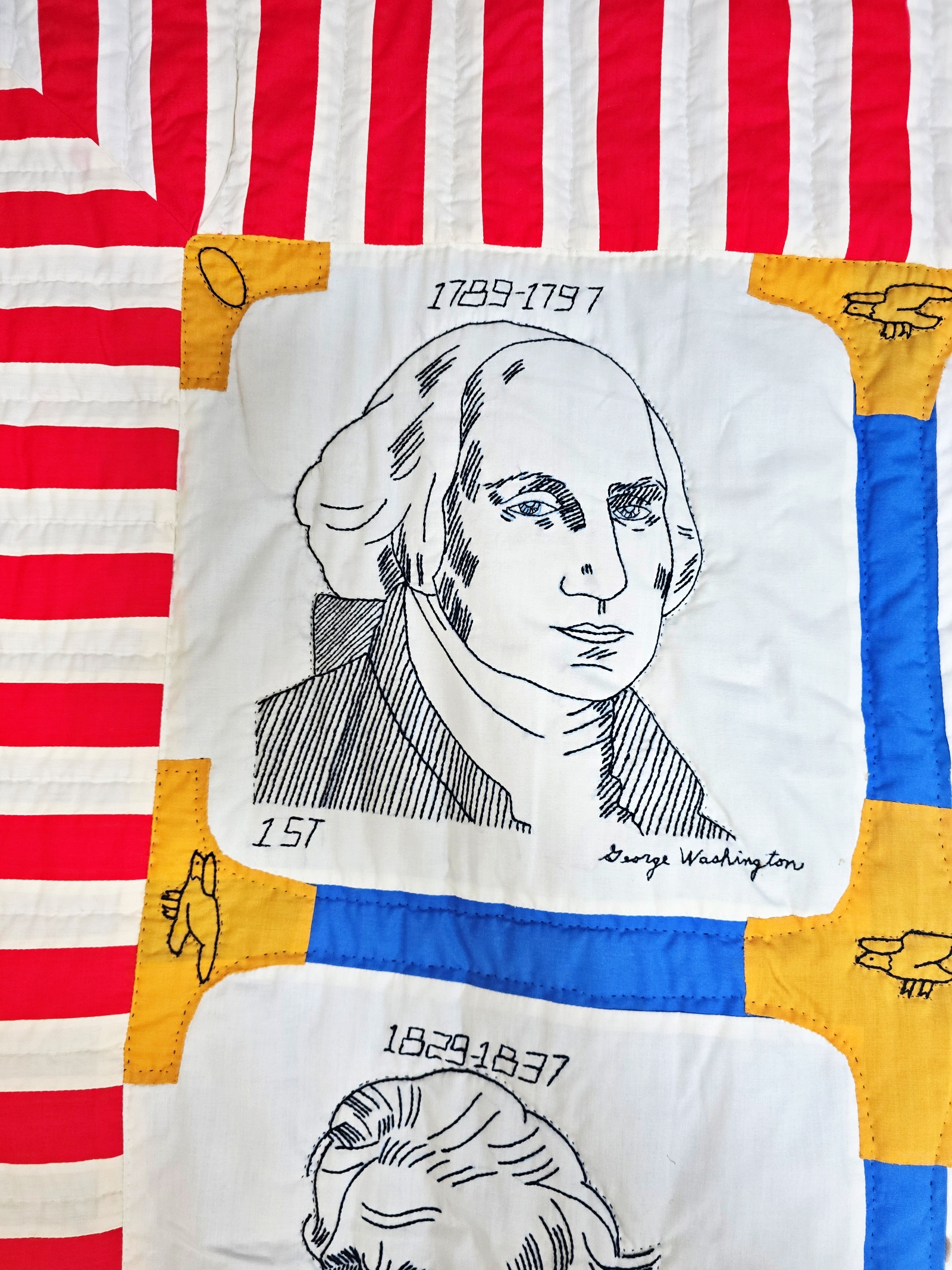 Vintage 1980 Presidents Embroidered Quilt