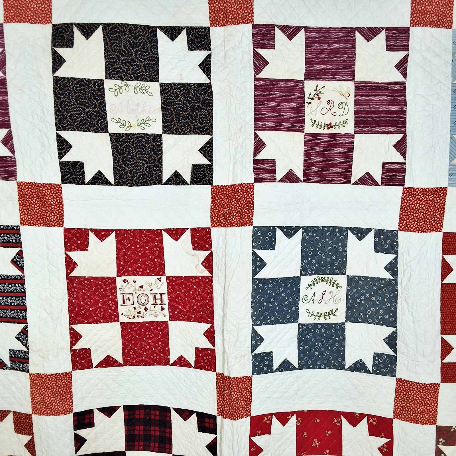 Antique c1890 Goose Tracks Friendship Quilt