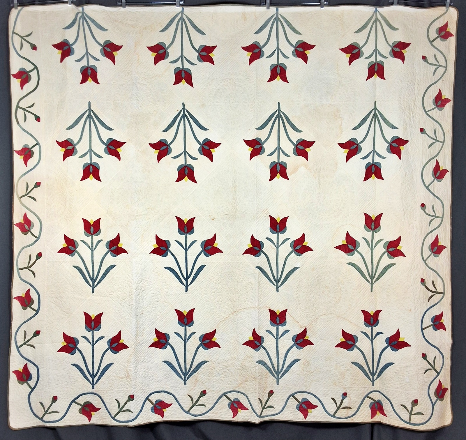 Antique c1850 Tulip Applique Quilt