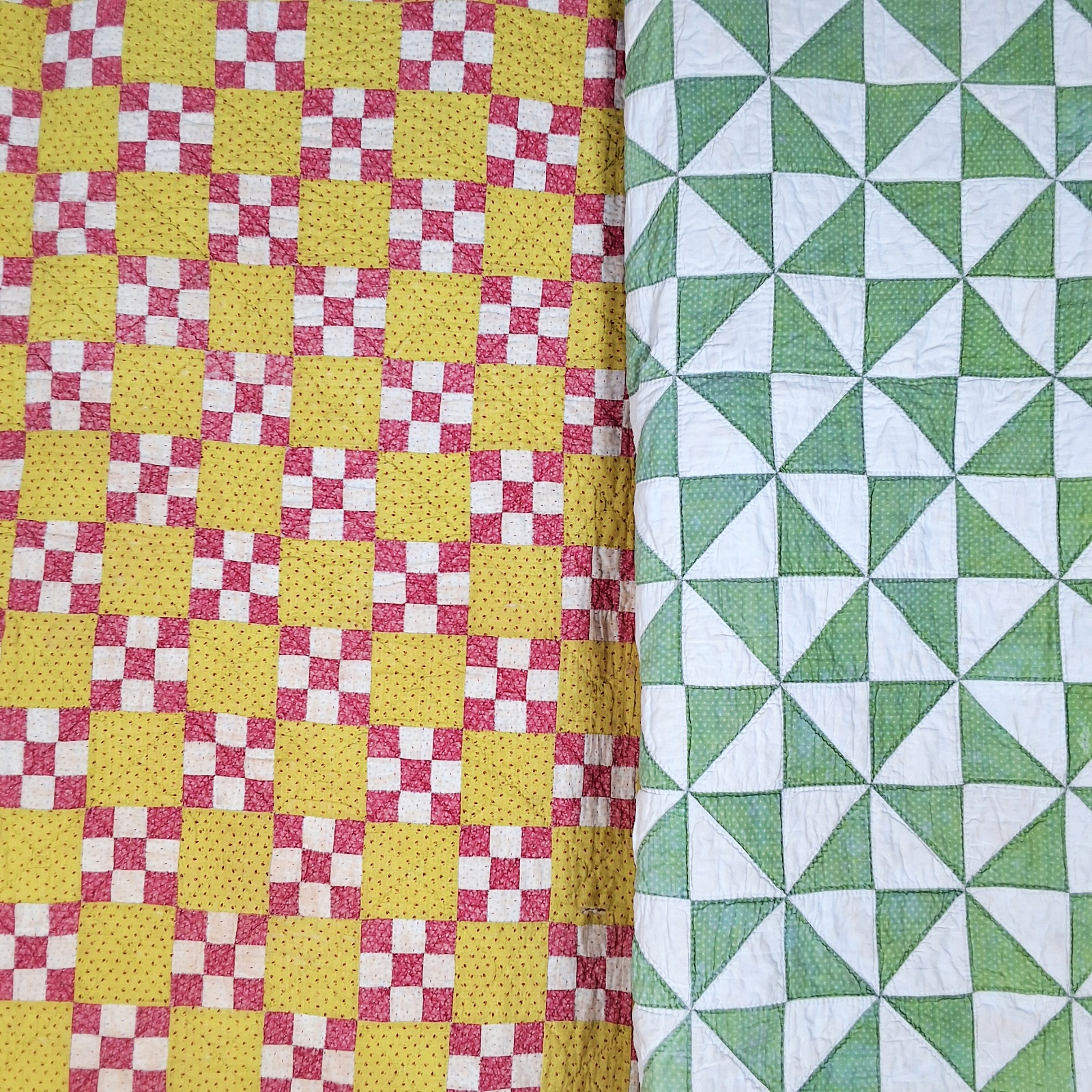 2 Antique 19th Century Quilt - 9 Patch, Pinwheel