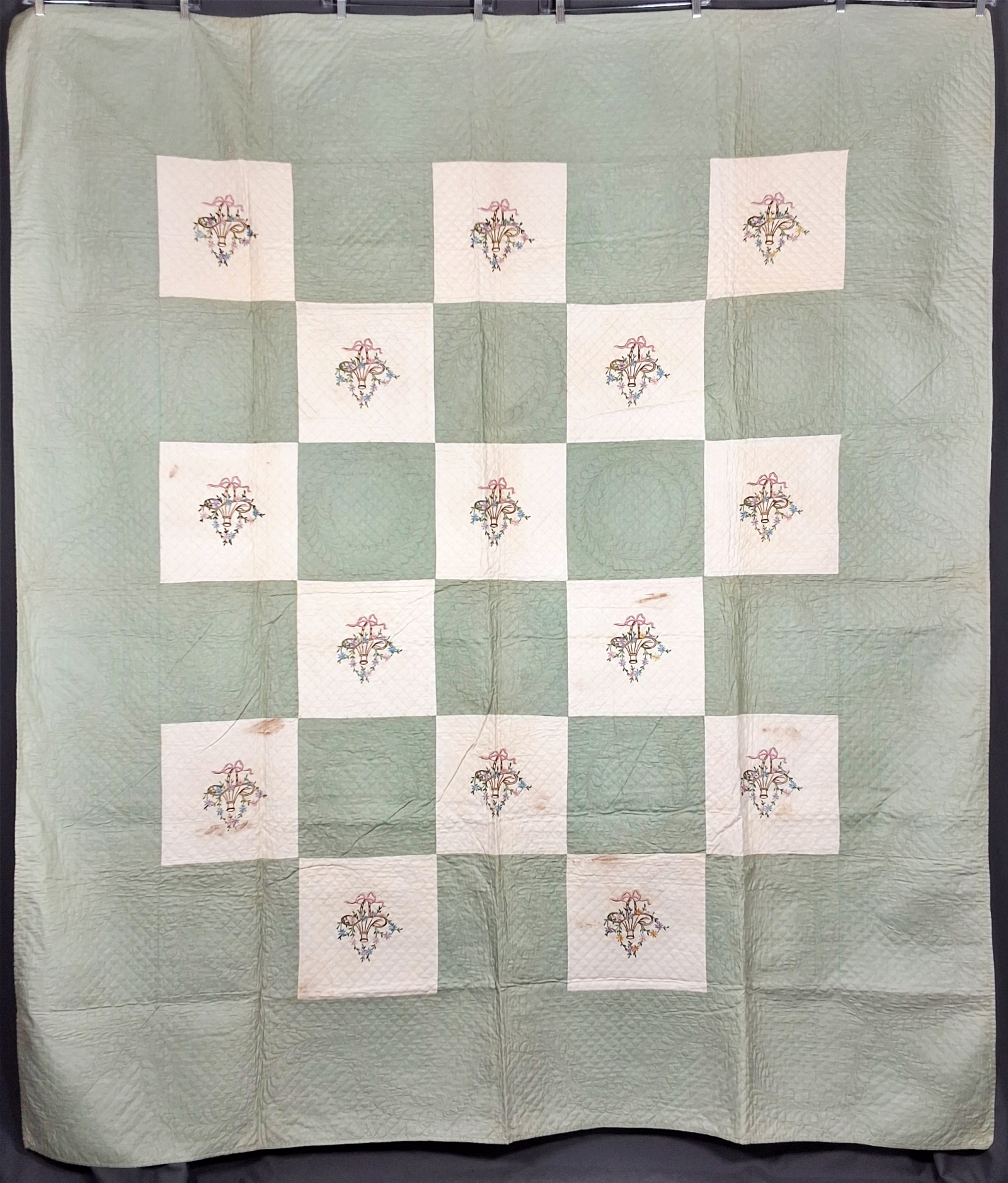2 Vintage c1940 Quilts - Basket, Hole in Barn Door