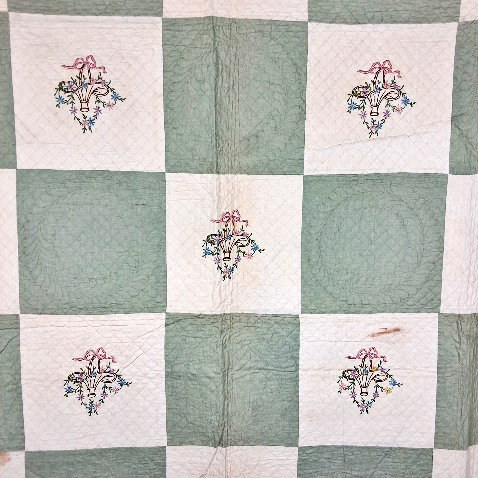 2 Vintage c1940 Quilts - Basket, Hole in Barn Door