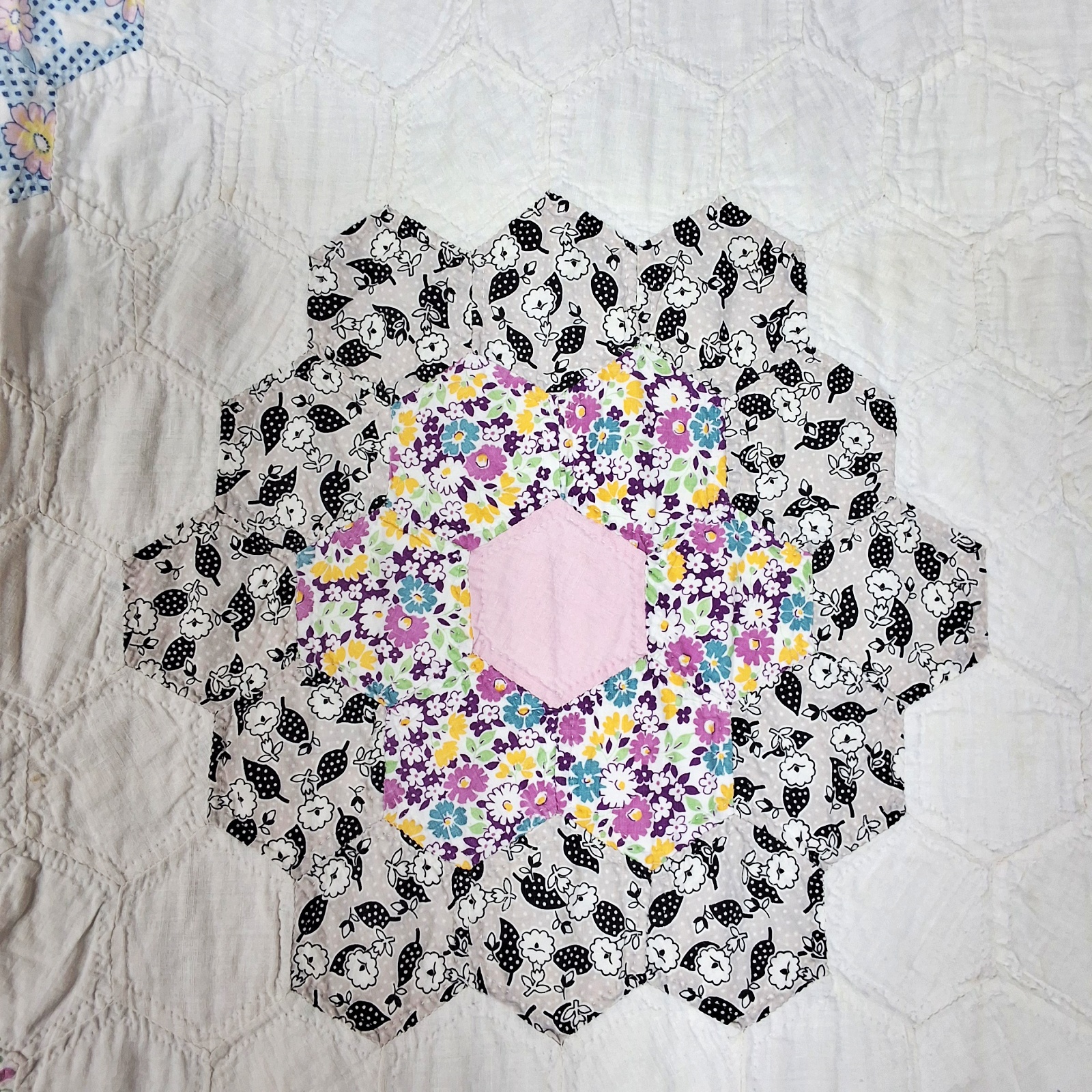 2 Vintage c1940 Flower Quilts