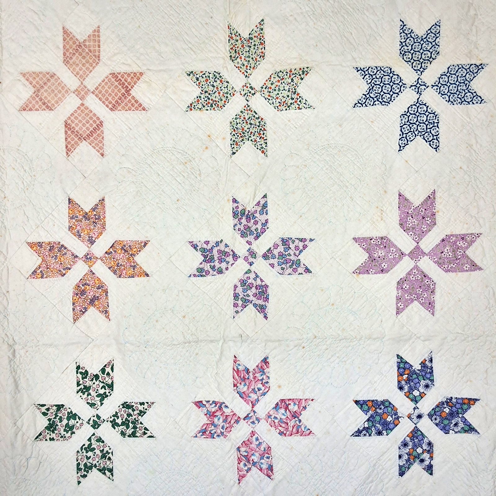 2 Vintage c1940 Quilts - Trip Around the World, Greek Cross