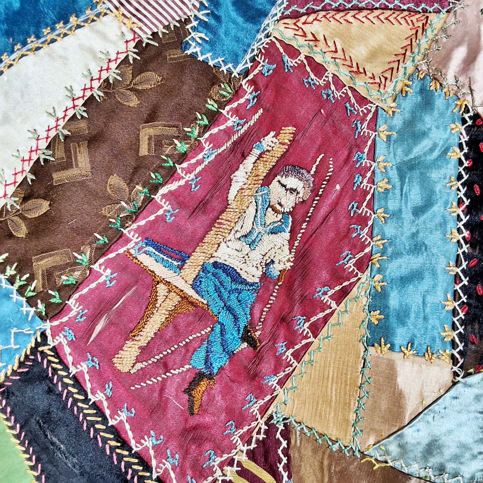 Antique 1880s Crazy Quilt with Pillow Covers - Nautical Theme