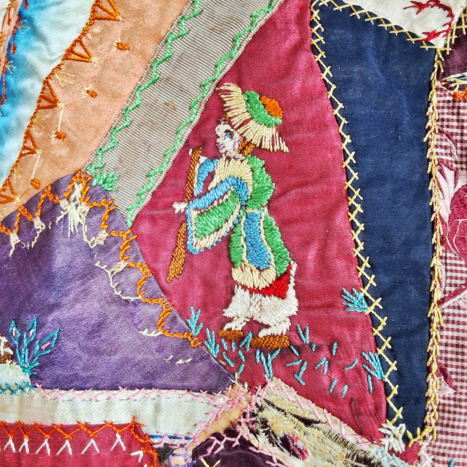 Antique 1880s Crazy Quilt with Pillow Covers - Nautical Theme