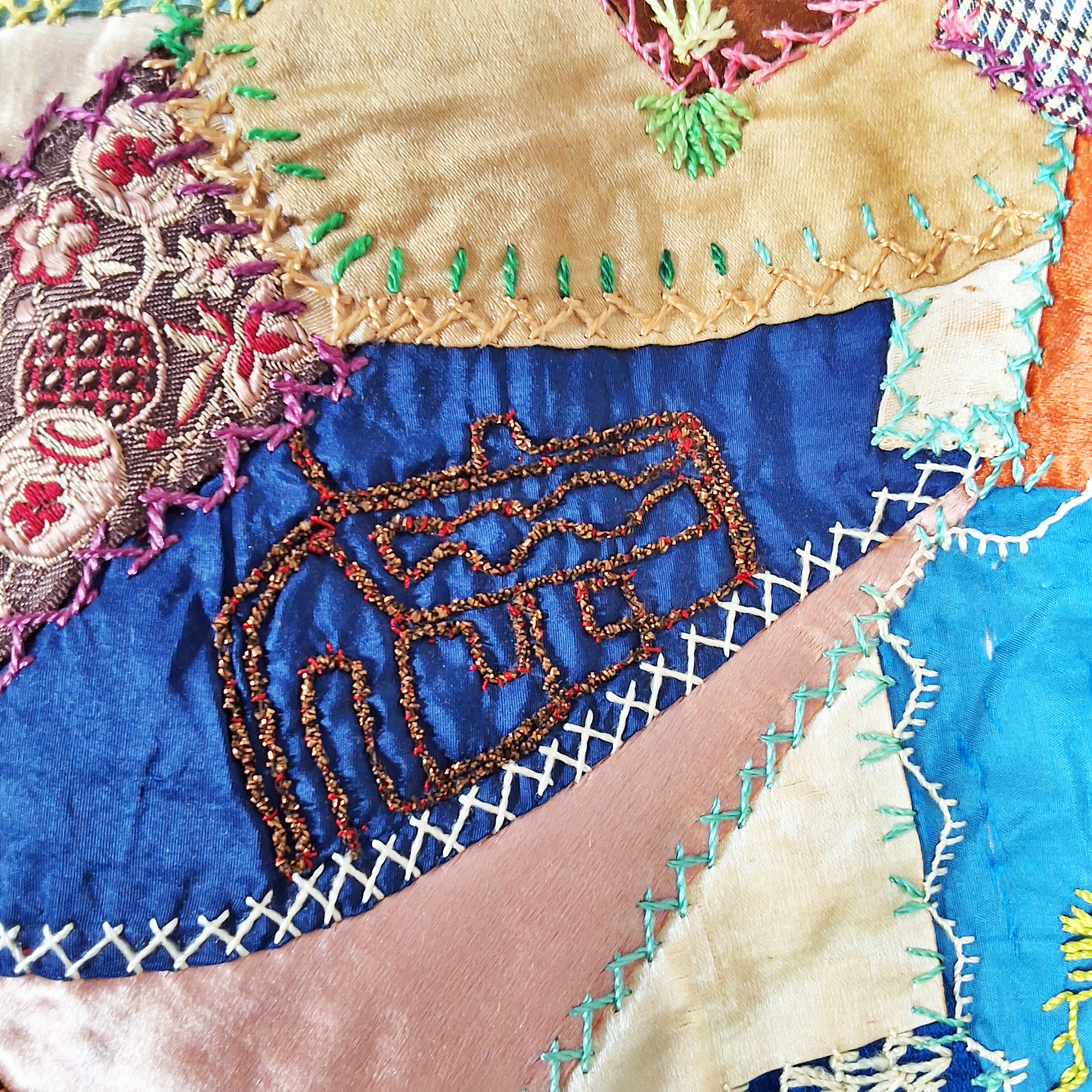 Antique 1880s Crazy Quilt with Pillow Covers - Nautical Theme