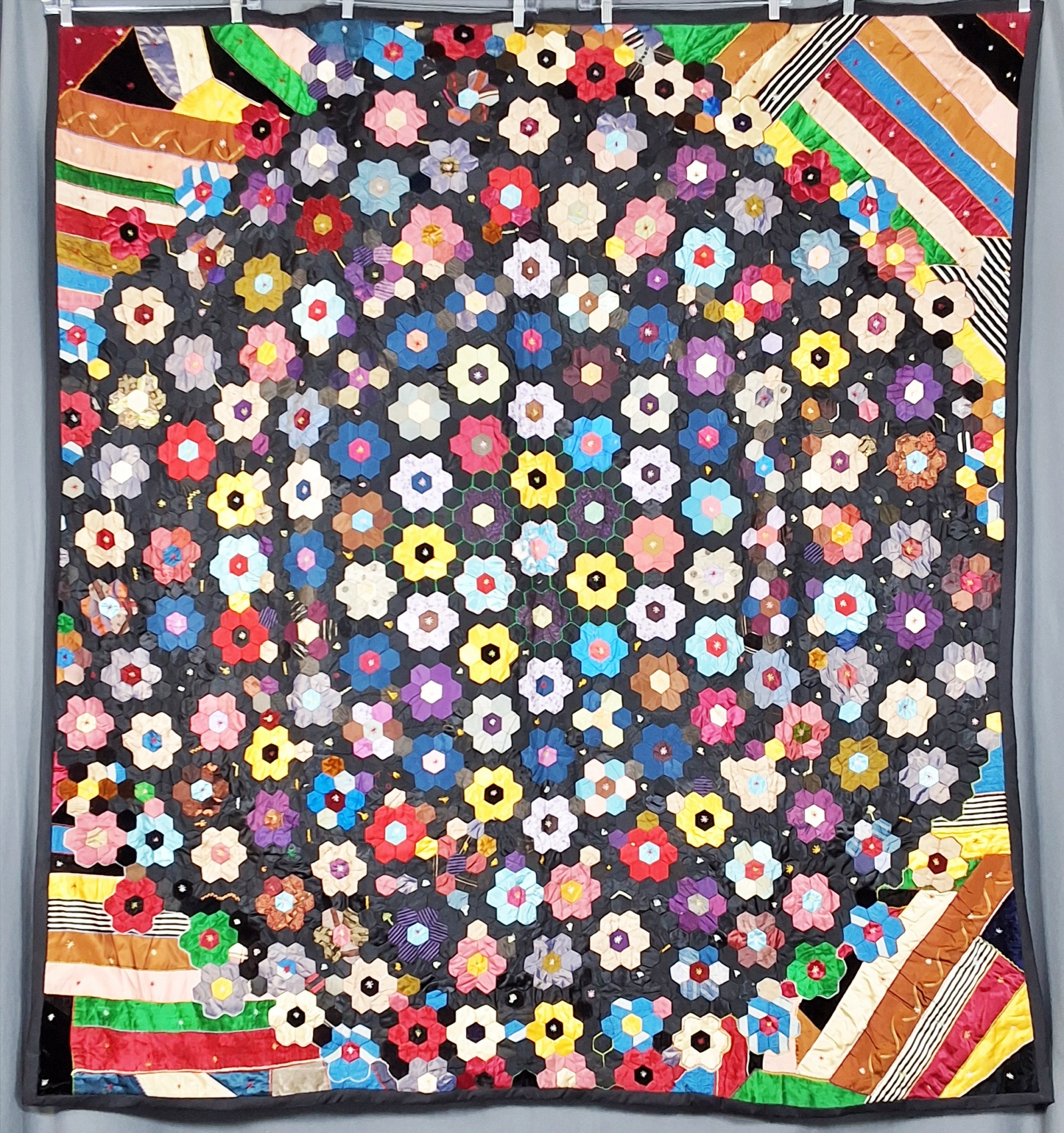 Antique c1880 Silk Hexagon Quilt