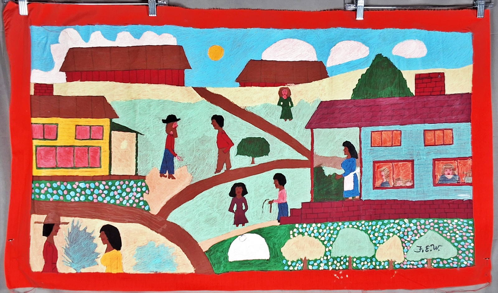 Folk Artist Floretta Emma Warfel Hand Painted Textiles - Neighbors