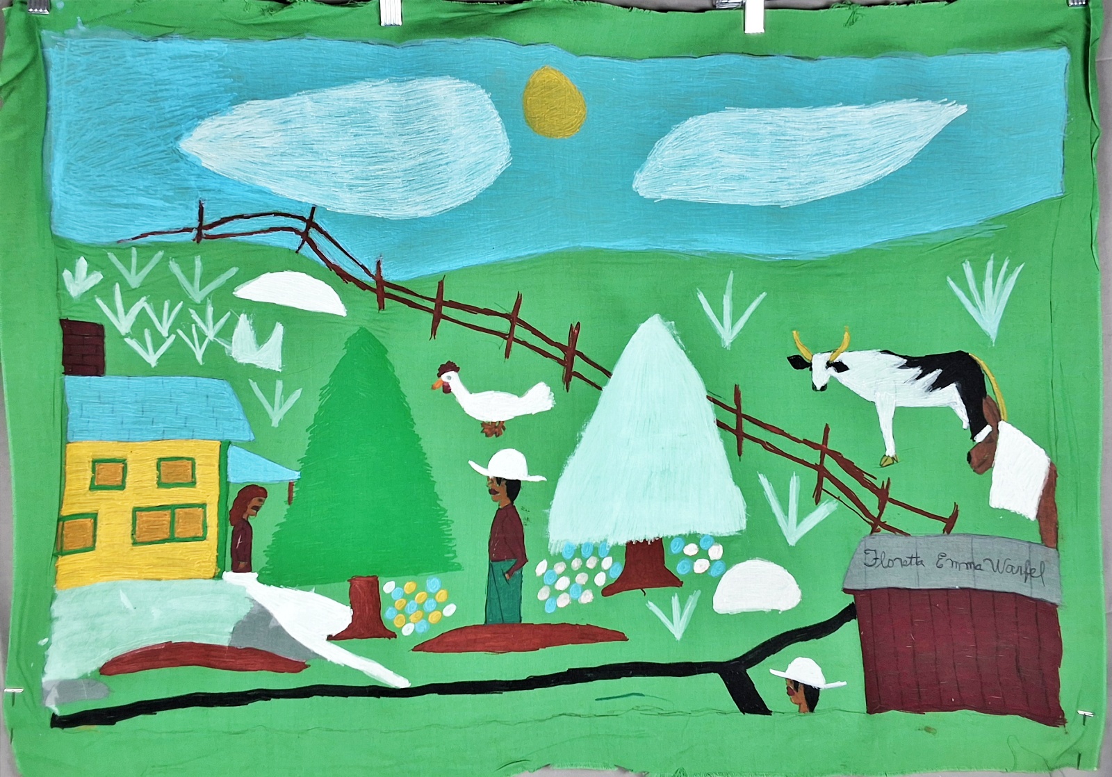 Folk Artist Floretta Emma Warfel Hand Painted Textiles - Farmyard