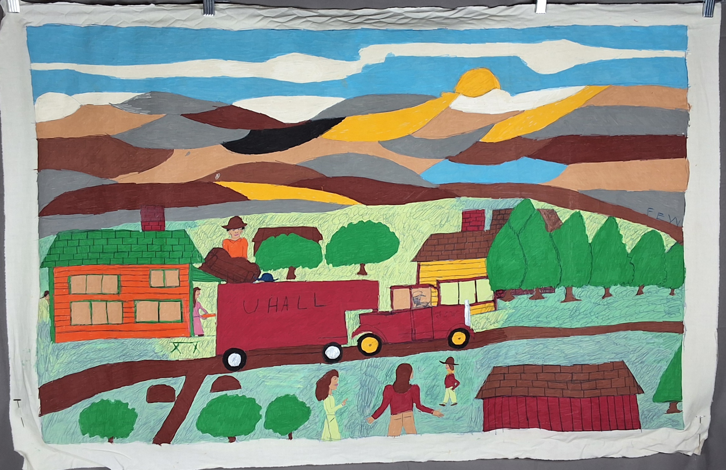 Folk Artist Floretta Emma Warfel Hand Painted Textiles - Moving Day
