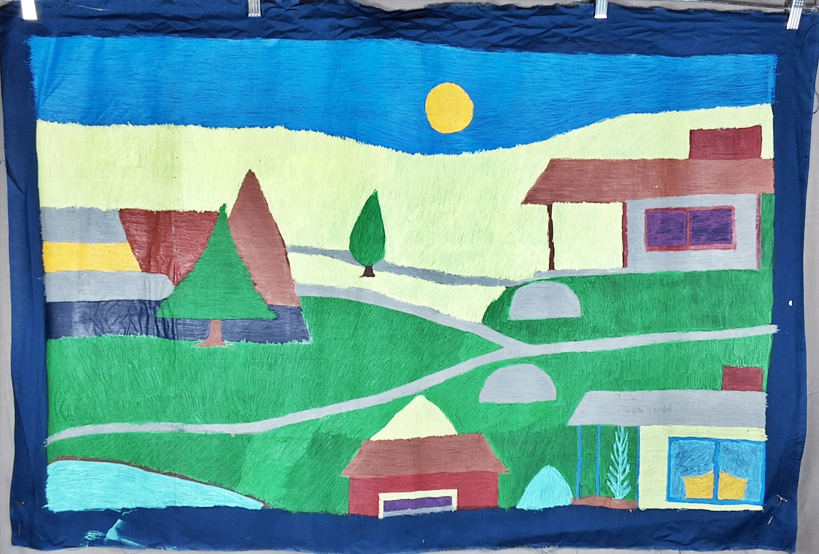 Folk Artist Floretta Emma Warfel Hand Painted Textiles - Houses