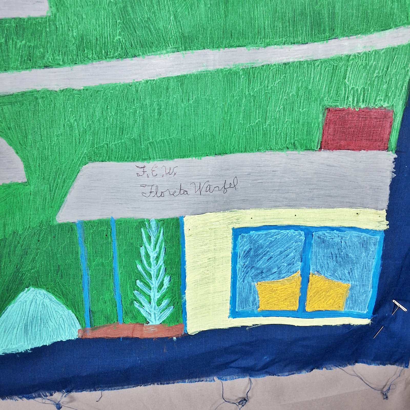 Folk Artist Floretta Emma Warfel Hand Painted Textiles - Houses