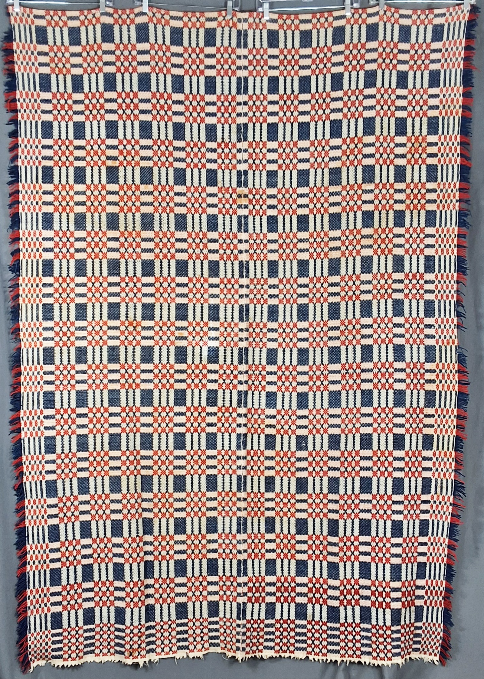 Antique Red, White, and Blue Overshot Coverlet