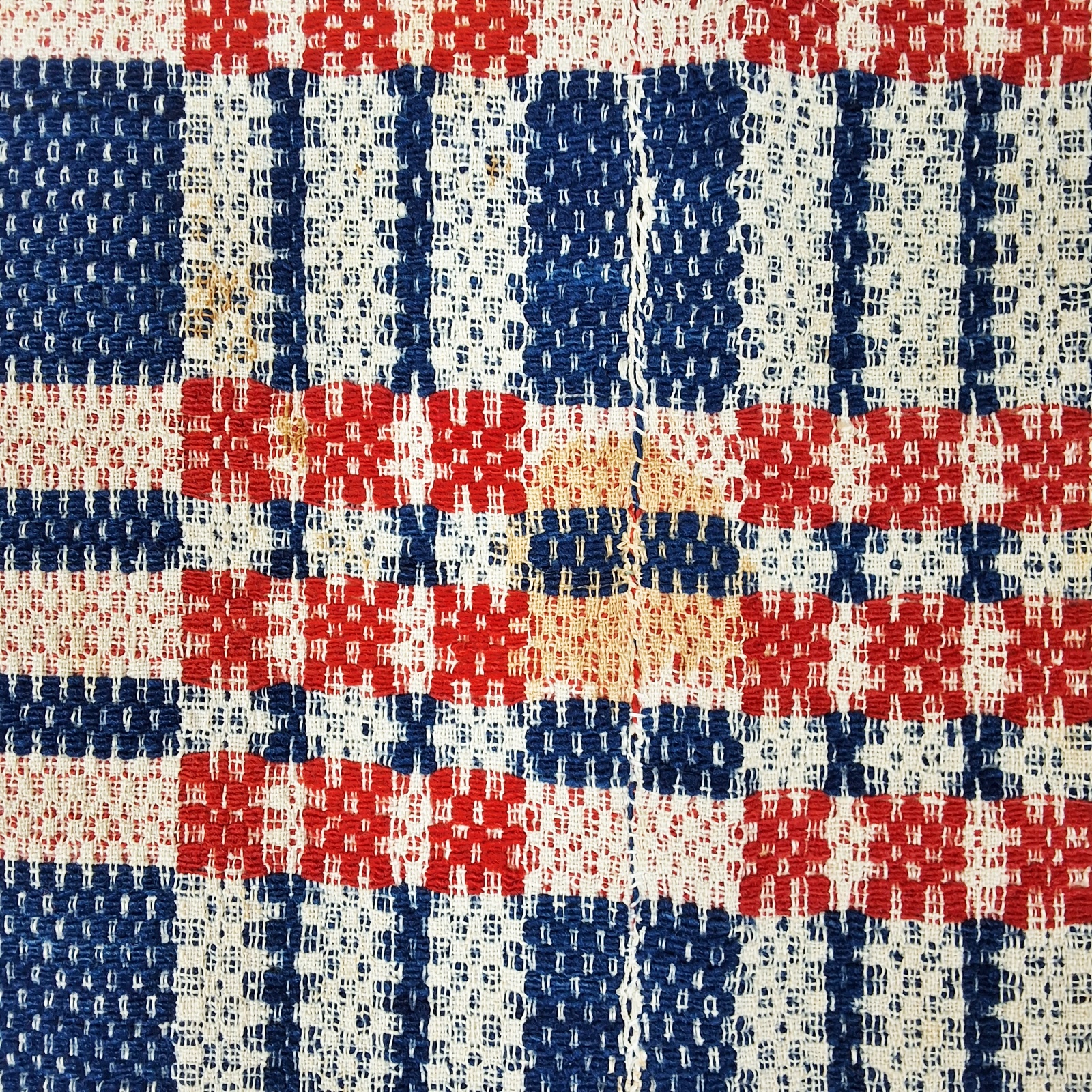 Antique Red, White, and Blue Overshot Coverlet