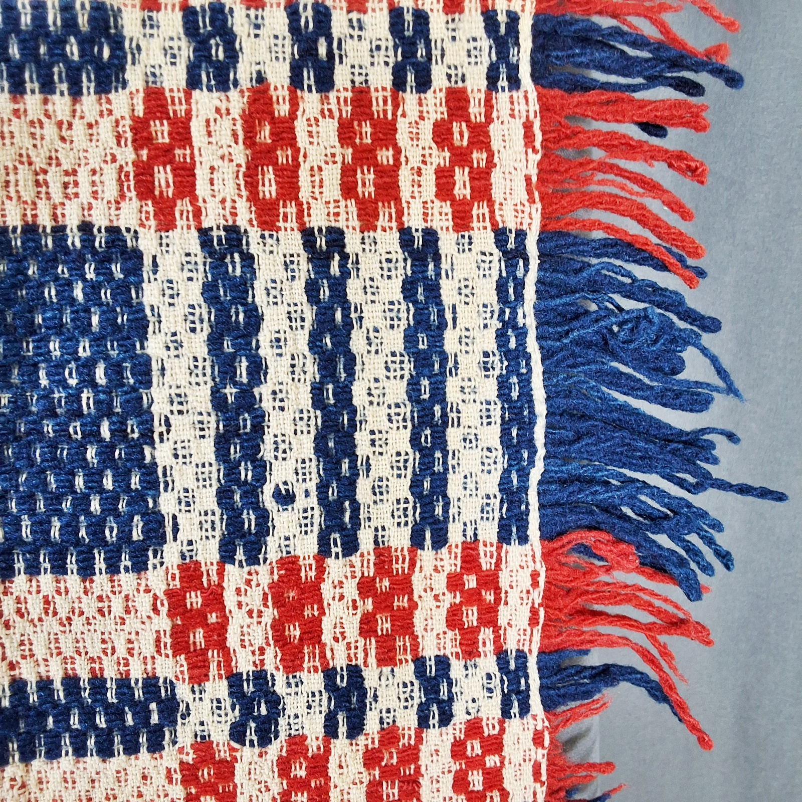 Antique Red, White, and Blue Overshot Coverlet