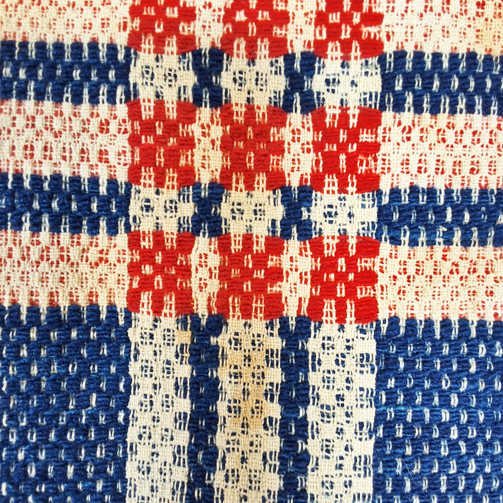 Antique Red, White, and Blue Overshot Coverlet