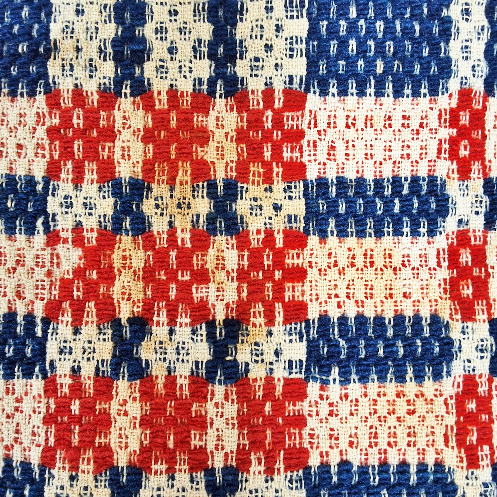Antique Red, White, and Blue Overshot Coverlet