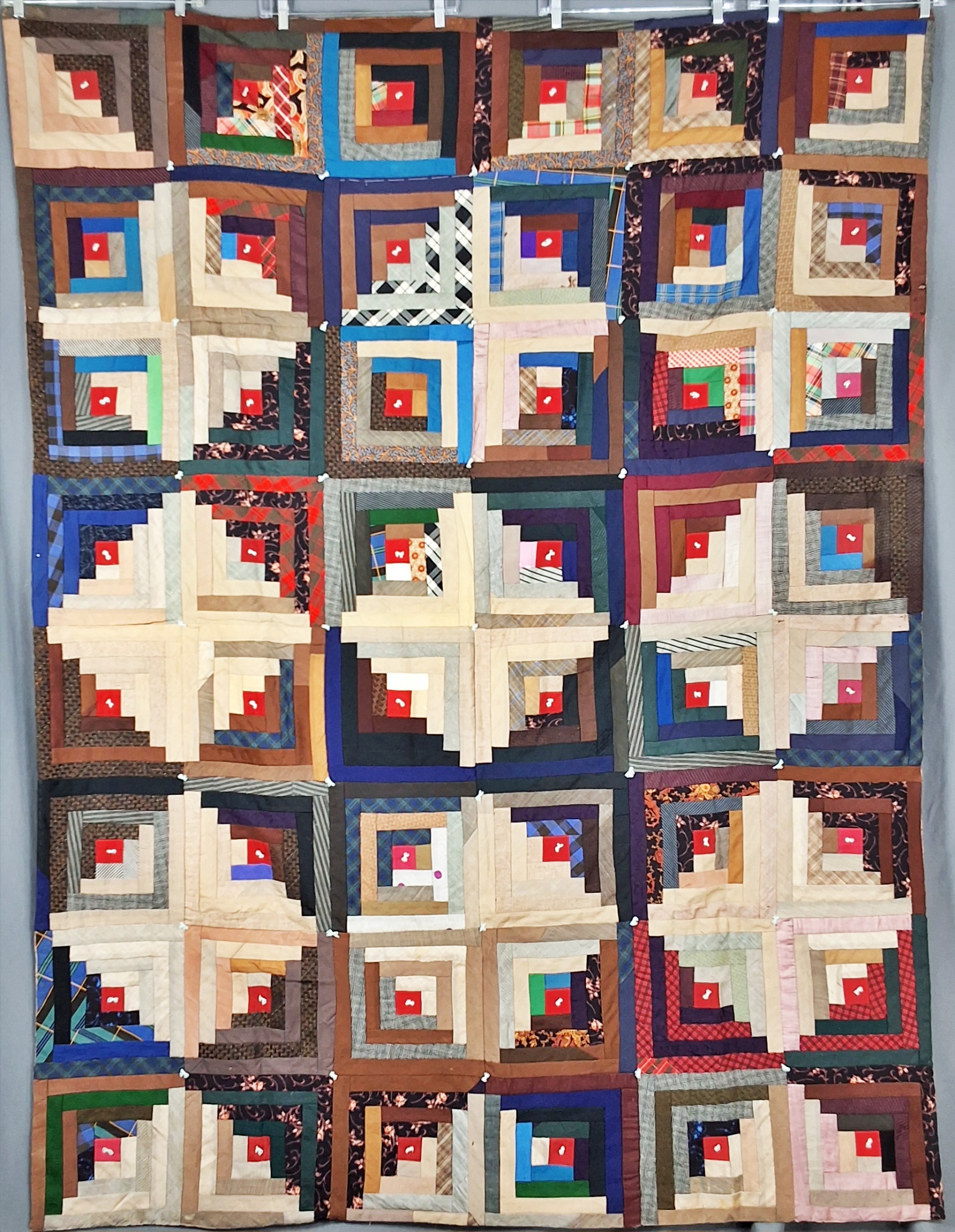 Antique c1880 Log Cabin Tied Comfort Quilt